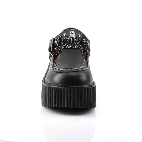 Demonia Women's Creeper-215 Platform Creeper Shoes - Black Vegan Leather D7921-64US Clearance